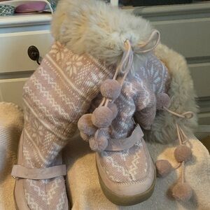 Juicy Couture Pink Knit Boots with Fur Trim